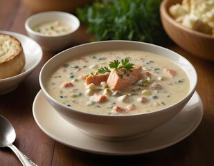 salmon chowder in a bowl