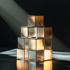 Translucent glass blocks illuminated from within, creating a modern artistic display, concept