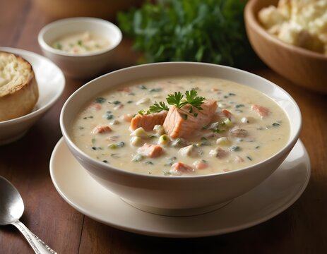 salmon chowder in a bowl