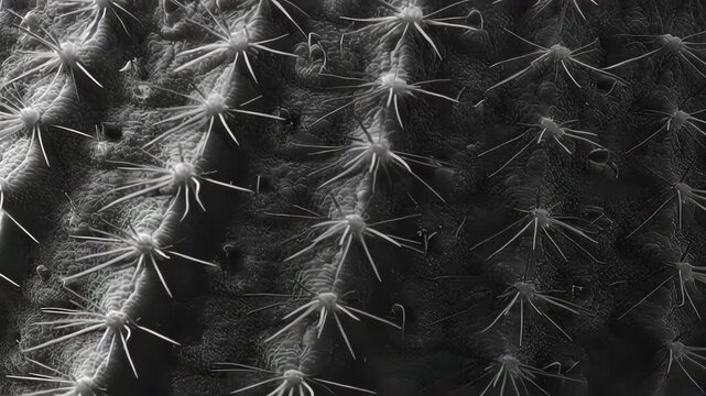 Close-up of a textured surface covered with spiky, star-shaped formations