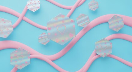 Pastel Dreamscape Floating Hexagons and Curving Forms in Serene Palette