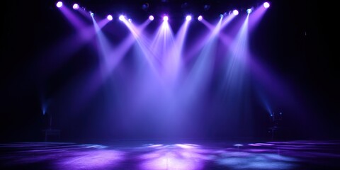 Stage illuminated by purple spotlights