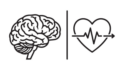 Human Brain and Heartbeat Line Art Icon