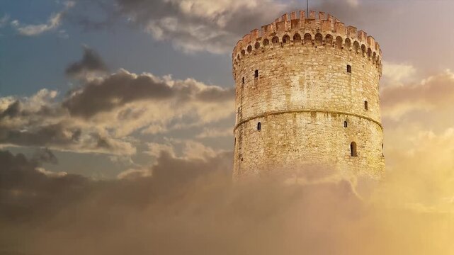 thessaloniki white tower clouds mystery greece