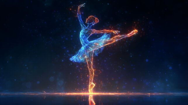 Graceful Ballerina Dancing with Luminous Energy and Vibrant Light Trails.
