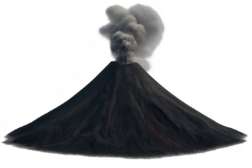 Volcano erupting ash and smoke, spewing lava down its slopes, showing natural power and disaster risk with transparent background