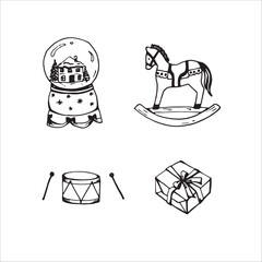 Hand drawn Christmas toys set 