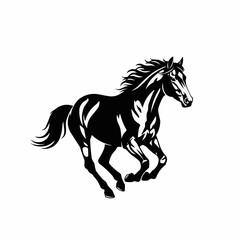 Powerful Black Horse Galloping with Flowing Mane and Tail.