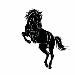 Majestic Black Horse Rearing Up in Dynamic Pose.