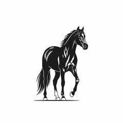 Elegant Black Horse Galloping with Flowing Mane and Tail.