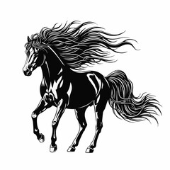 Majestic Black Horse with Flowing Mane and Tail Galloping.