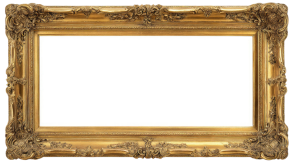 Elegant antique gold picture frame with detailed vintage carved edges and ornate classical styling presented isolated on white background