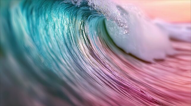 Close-up of a wave crashing in the ocean, with vibrant colors and a dreamy, artistic feel.