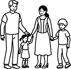 Stylized Line Drawing of a Family Holding Hands parents