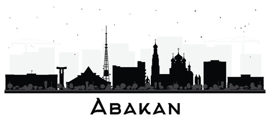 Obraz premium Abakan Russia city skyline silhouette with black buildings isolated on white. Abakan cityscape with landmarks. Business travel and tourism concept with modern and historic architecture.