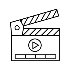 Dynamic line art illustration of a classic clapperboard, symbolizing film production, video editing, and content creation, ideal for multimedia projects and entertainment industry themes
