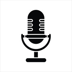 Classic vintage style microphone icon, a sleek black silhouette for podcasting, broadcasting, recording audio, and various communication projects. Ideal for web, app design, and multimedia content