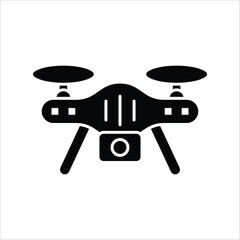 Sleek black silhouette icon of a modern unmanned aerial vehicle, representing advanced remote-controlled flight, aerial photography, and innovative technology solutions