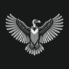 Fototapeta premium Stylized black and white vulture with wings spread wide.