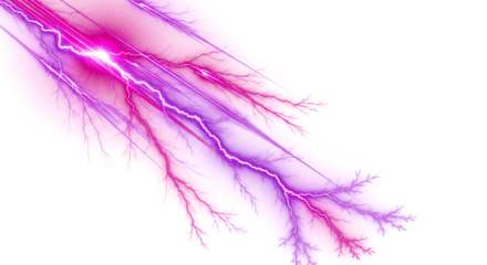 Dynamic electric purple lightning strikes illuminate dark sky with powerful energy bursts