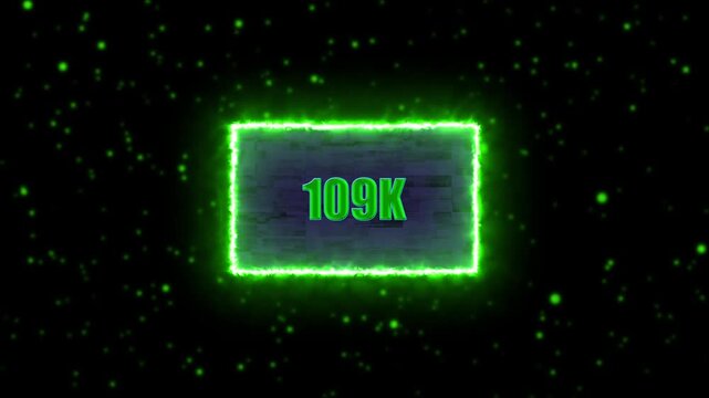 Neon 109 Followers Text Animation Glowing 109 count with neon border on blurred background, perfect for social media celebration videos.