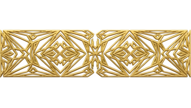 Ornate golden geometric decorative border element with intricate symmetrical pattern, isolated on transparent background, perfect for luxury design accents or architectural detail - Powered by Adobe