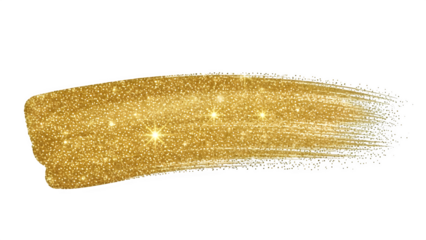 Horizontal golden glitter paint brush stroke isolated on transparent background, perfect for festive design elements, luxury branding, or abstract texture overlay in digital art projects