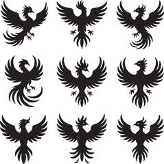 Collection of nine Phoenix birds illustrations in vector format ready to use