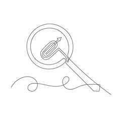 continuous line drawing magnifying glass and arrow cursor icon symbol for search illustration in contour line
