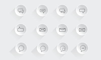 Minimal BLACK Communication Icon Set with Long Shadow &ndash; Chat, Message, Mail, Feedback Icons