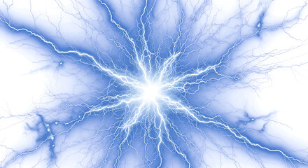 Dynamic electric blue lightning energy burst radiating outwards on black background