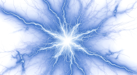 Dynamic electric blue lightning energy burst radiating outwards on black background