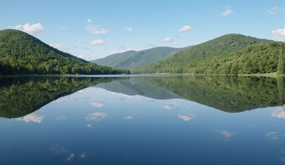 Early-summer lake and green hills - ultra realistic