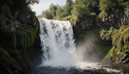 Early-summer waterfall with greenery - ultra realistic