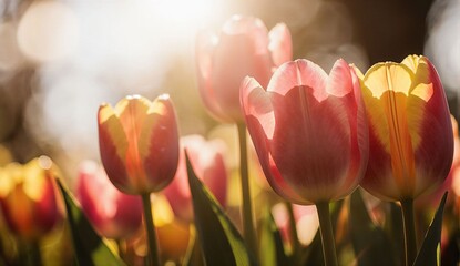 Tulips blooming in spring sunlight - ultra realistic