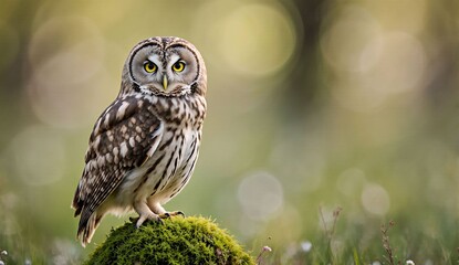Owl with spring bokeh background - ultra realistic