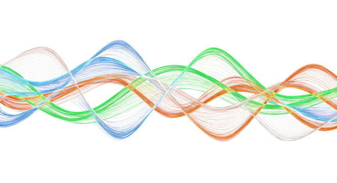 Vibrant, dynamic wave patterns flow elegantly across a deep black background, creating energetic visuals