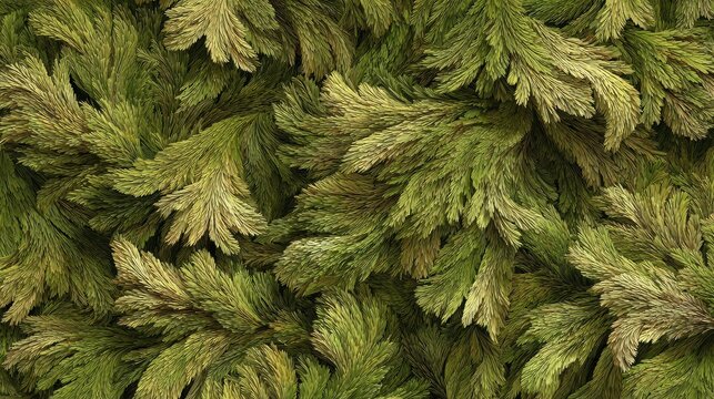 Abstract Seamless Green Moss Feather Like Nature Texture Background
