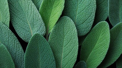 Obraz premium Fresh green sage leaves in a seamless texture for a natural background.