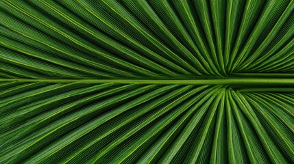 Vivid Green Palm Leaf Texture with Radiating Veins for Natural Background