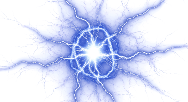 Stunning electric sphere with powerful energy bursts against black background for modern designs