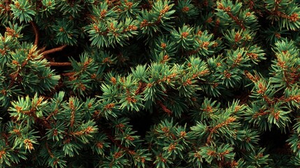 Dense Green Juniper Tree Needles and Branches in Forest Texture