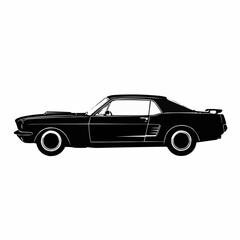 Classic American Muscle Car Silhouette Side View.