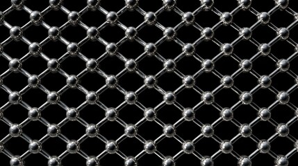 Seamless metallic grid pattern with chrome spheres on black background