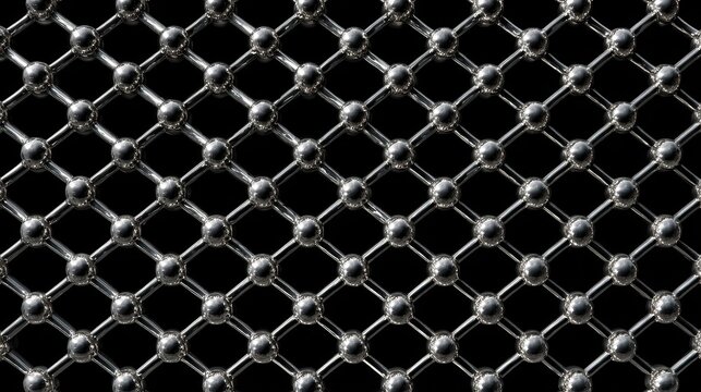 Seamless metallic grid pattern with chrome spheres on black background - Powered by Adobe