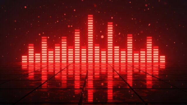 Vibrant Red Digital Music Equalizer Bars Reflection