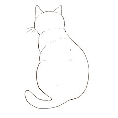 座っている猫の後ろ姿　線画シンプルイラスト