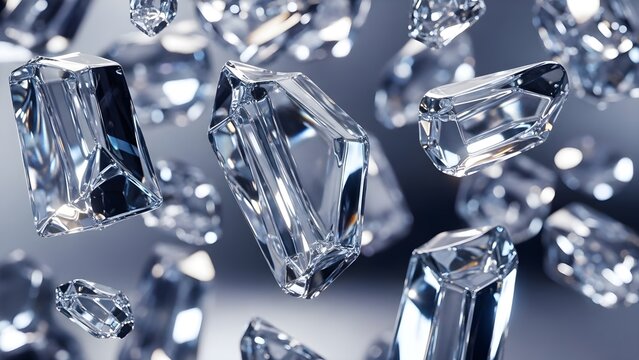 Transparent crystal fragments resembling ice shards, presented with detailed clarity. Soft lighting and selective focus create a realistic and clean visual effect. - Powered by Adobe