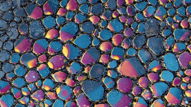 Iridescent Bubbles on Oleophobic Nano Coating Creating Abstract Pattern