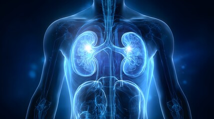 Human Body with Glowing Kidneys Representing Health and Medical Science.